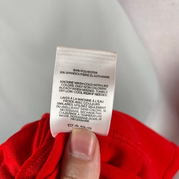 Express Red V-Neck Mini Dress Mock Wrap Open Back Large Stretch Casual Feminine - Picture 4 of 4